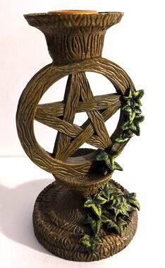 Pentagram resin rustic altar candle holder Wicca Witchcraft- repaired See Descr